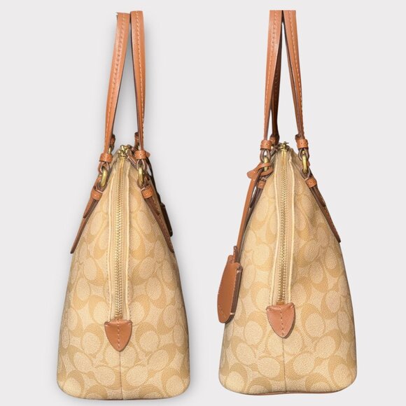 Coach Peyton Signature Cora Domed Satchel F24606 Khaki Coated Canvas Convertible - Picture 6 of 10